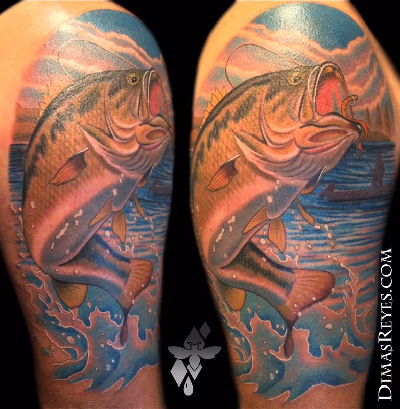 Color Realistic Bass Fishing Tattoo