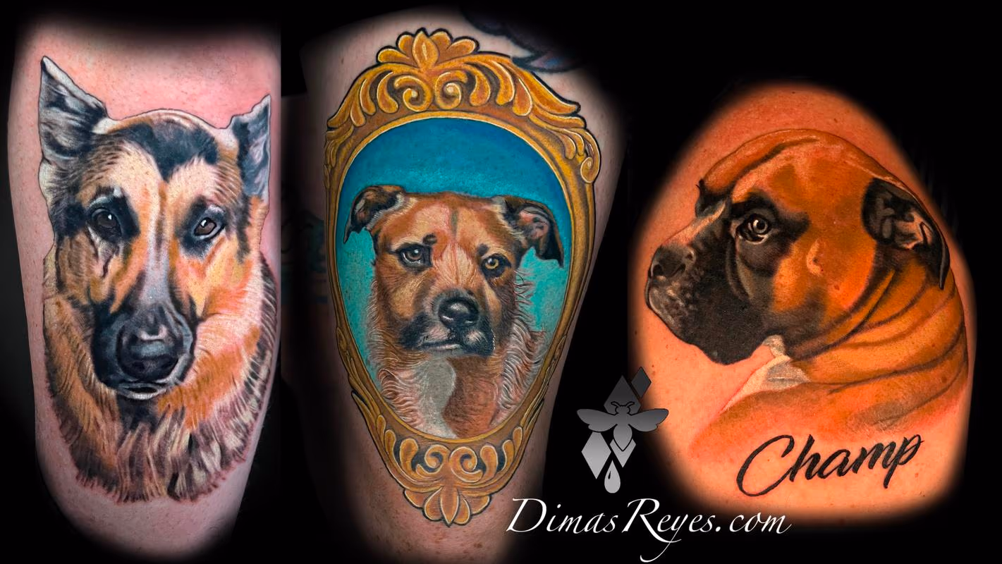 Realistic Color Animal Dog Portrait Tattoos