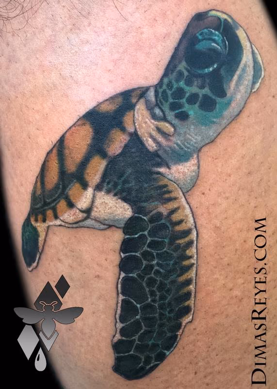 Realistic Color Sea Turtle Tattoo