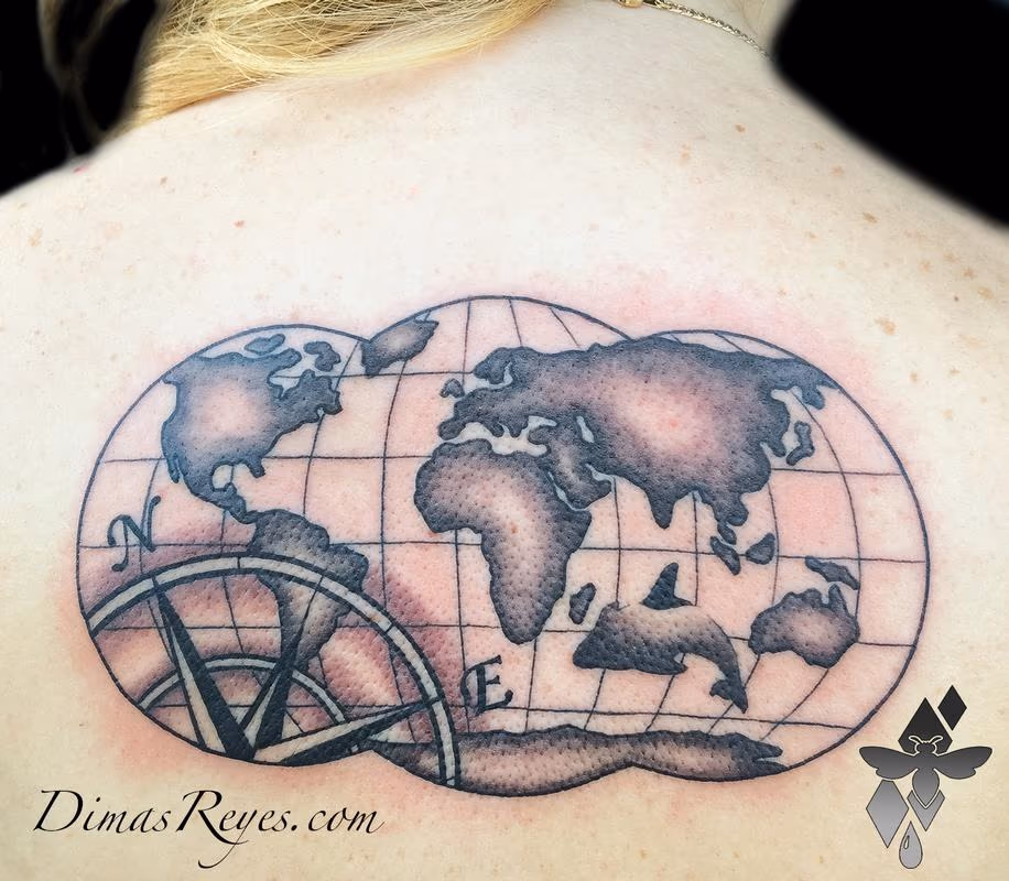Black and Grey Atlas/ Compass Tattoo