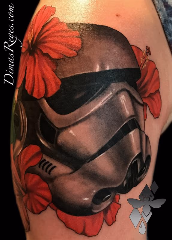Star Wars Stormtrooper with Hibiscus tattoo