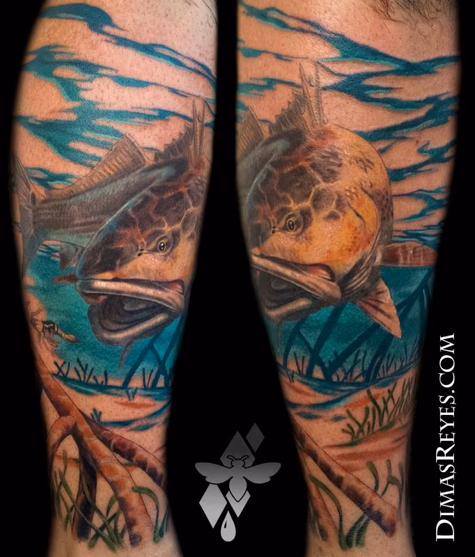 Realistic Color Redfish Tattoo