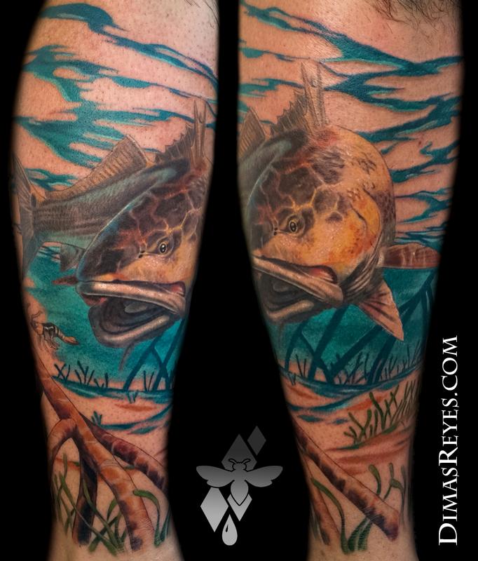 Realistic Color Redfish Tattoo
