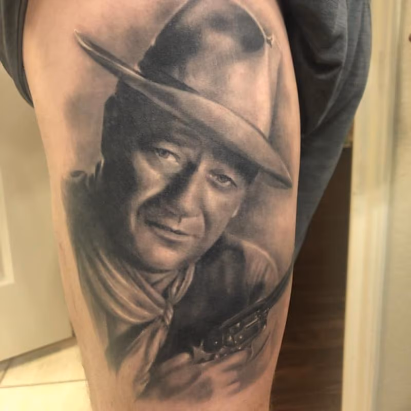 John Wayne Portrait Tattoo healed