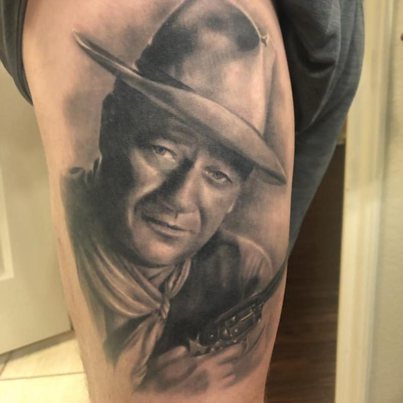 John Wayne Portrait Tattoo healed
