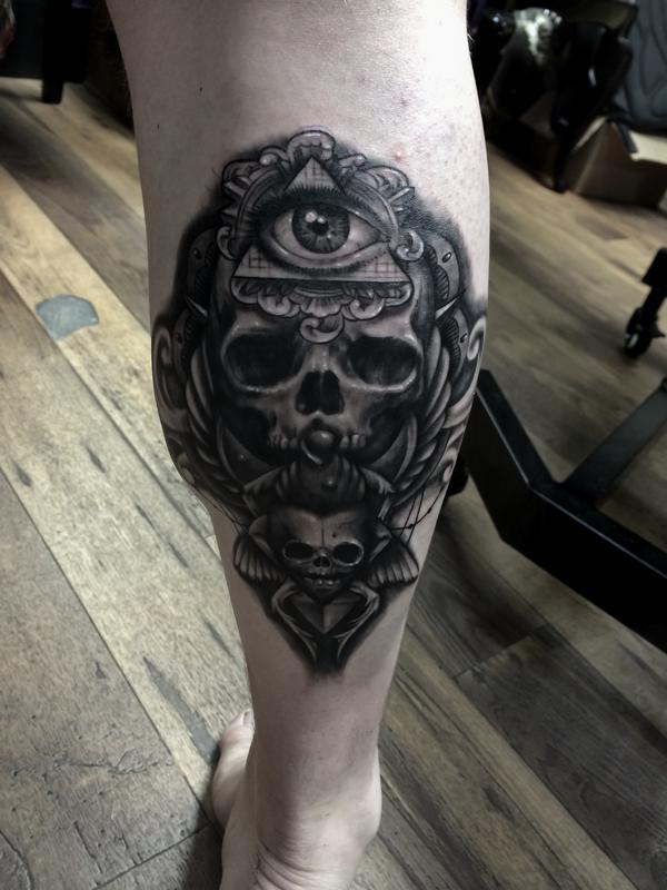 Skull Calf Leg Tattoo