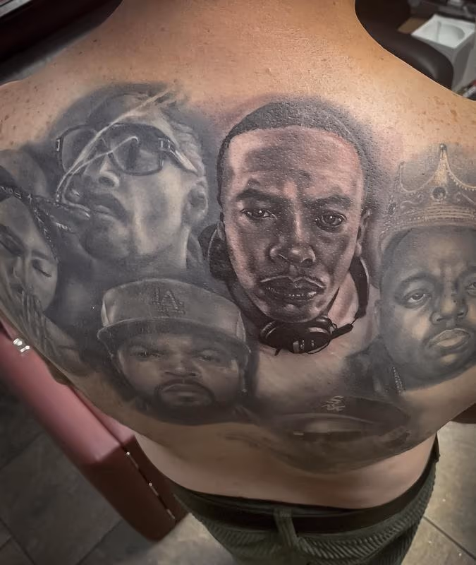 Legends of Hip Hop Backpiece Tattoo
