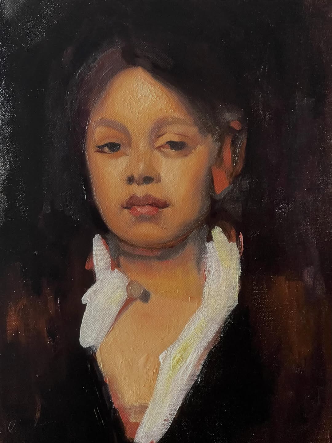 Portrait painting, oil on linen, Italian girl study