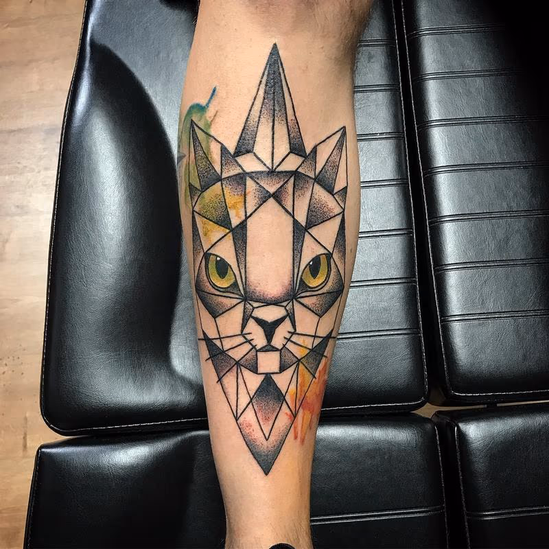 Geometric Cat with Color and Dotwork Shading