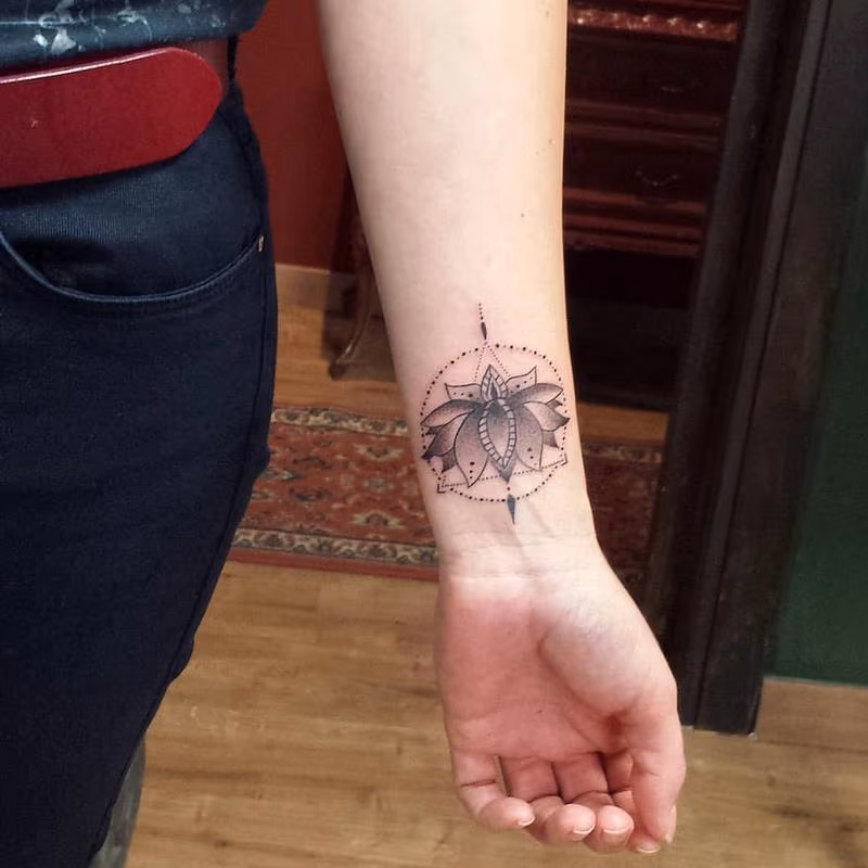 Ornamental Lotus Flower in Blackwork