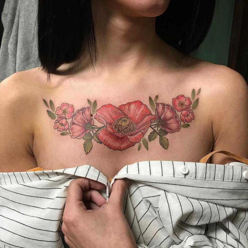 Flowers chest tattoo