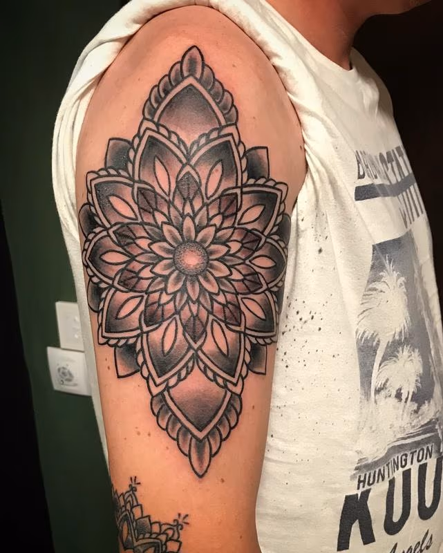Blackwork Ornamental Mandala with Dotwork