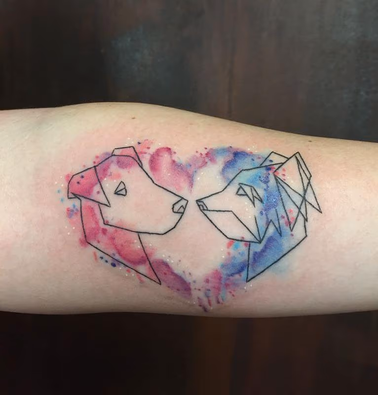 Geometrical Dogs with Watercolor Coloring