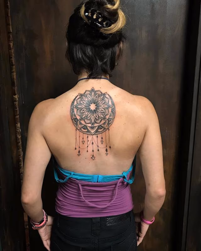 Flower and Moon Mandala in Blackwork