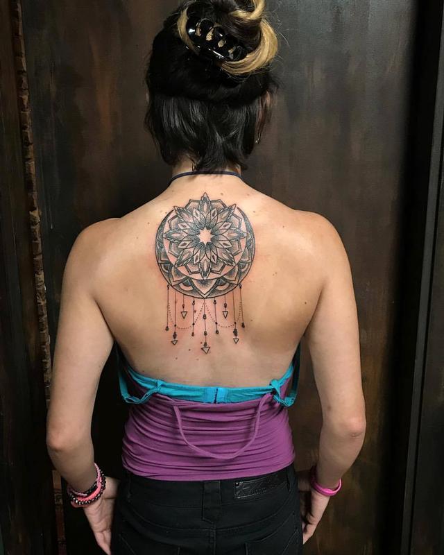 Flower and Moon Mandala in Blackwork