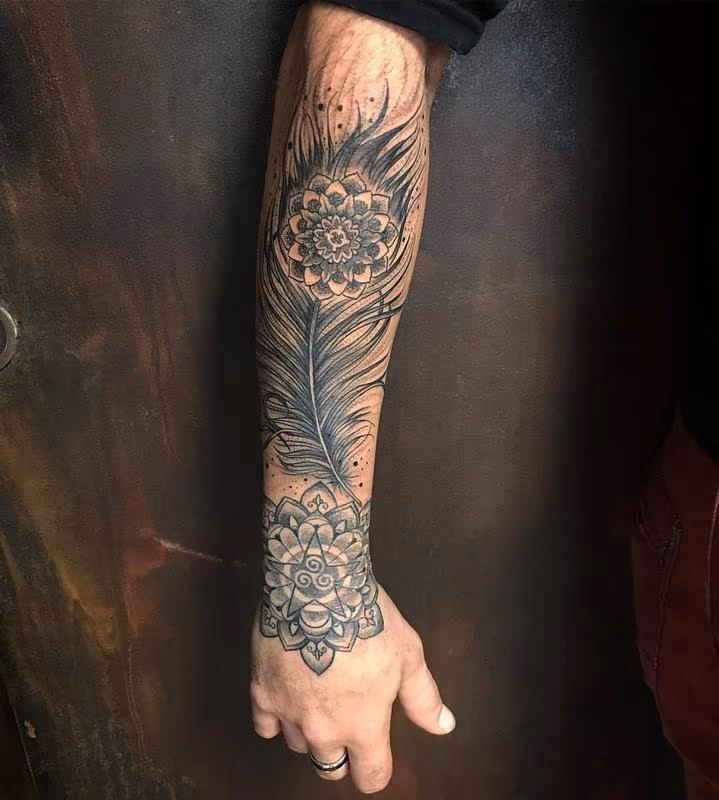 Blackwork Mandalas and Feather with Dotwork