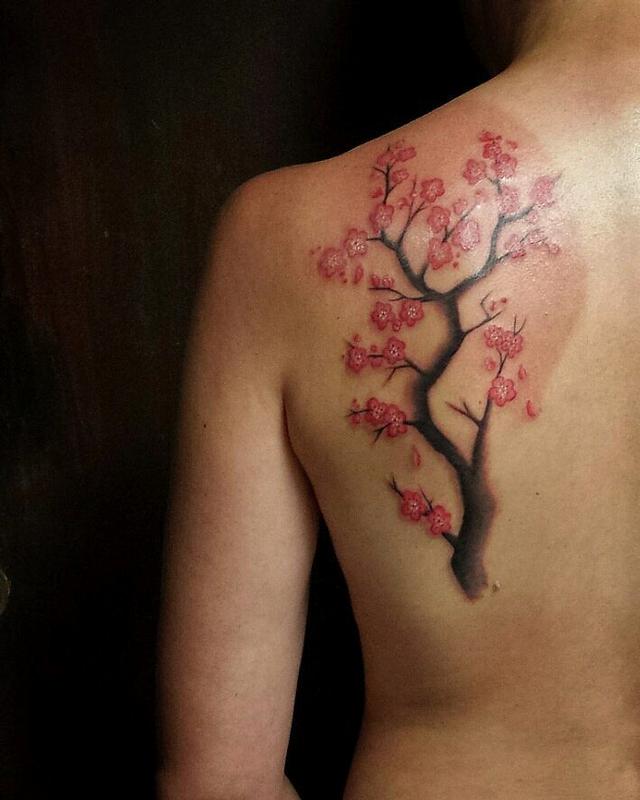 Cherry Tree with Flowers in Color