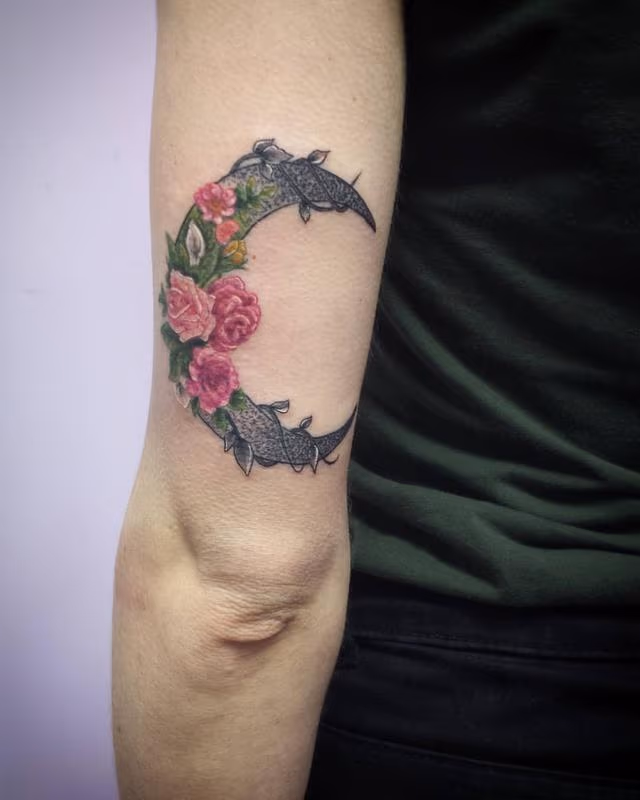 Crescent Rose Moon Tattoo