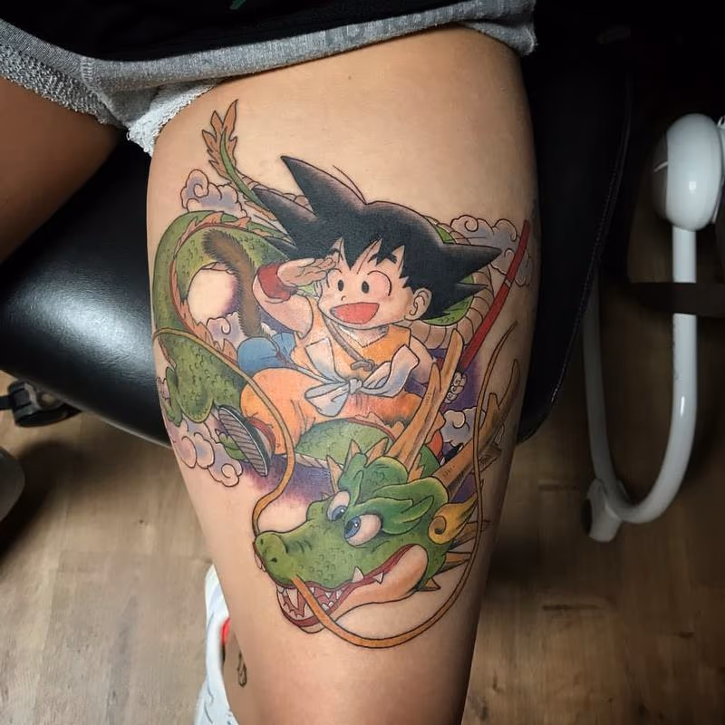 Dragon Ball Tattoo with Goku and Dragon in Color