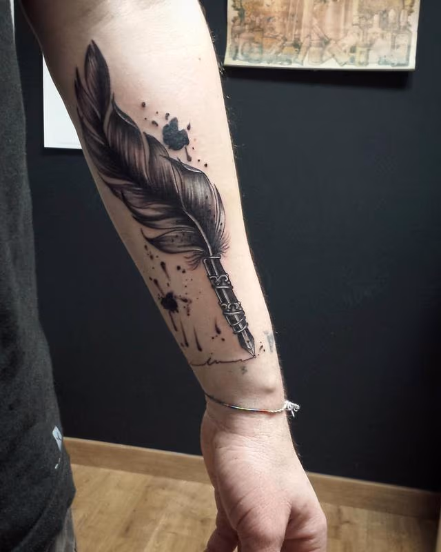 Writing Feather with Ink in Blackwork