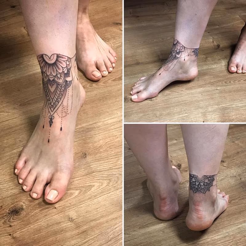 Ornamental Blackwork Tattoo on the Foot