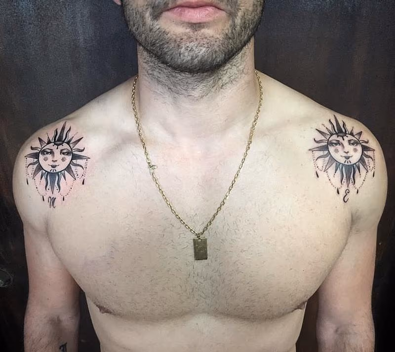 Blackwork Suns with Ornaments
