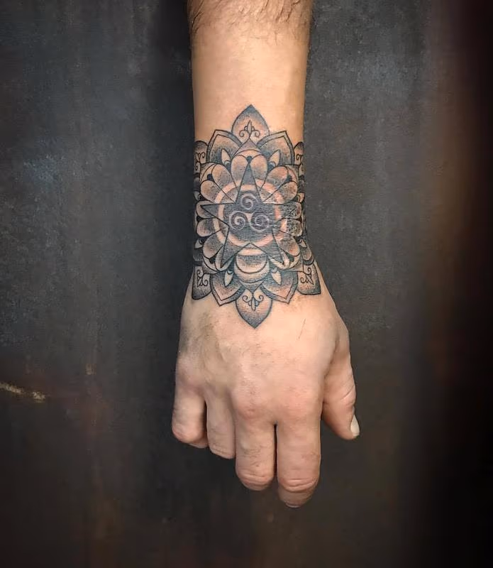 Blackwork and Dotwork Flower and Star Mandala