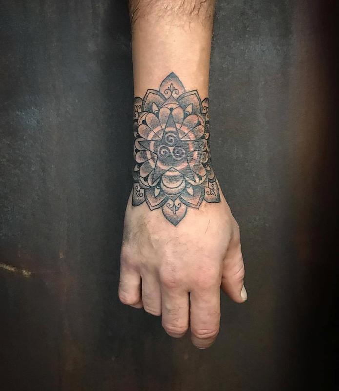 Blackwork and Dotwork Flower and Star Mandala