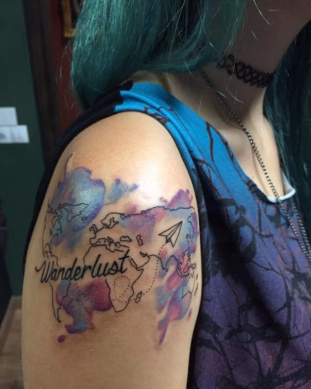 watercolour wanderlust tattoo