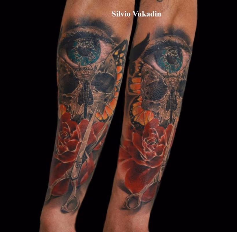 Butterfly skull and rose