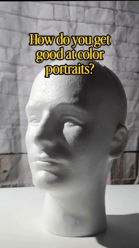 Color portrait drawing practice on plaster head