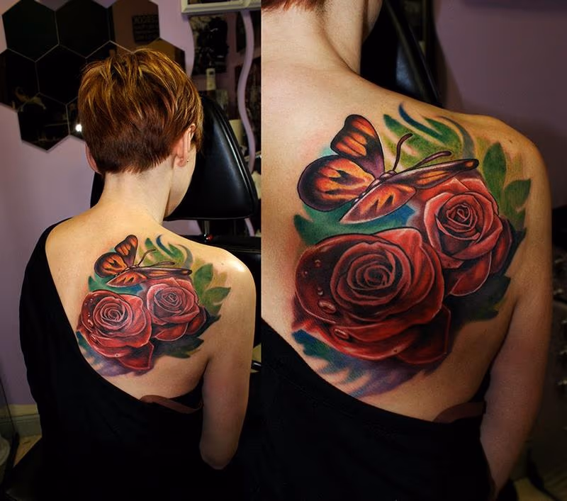 roses and butterfly