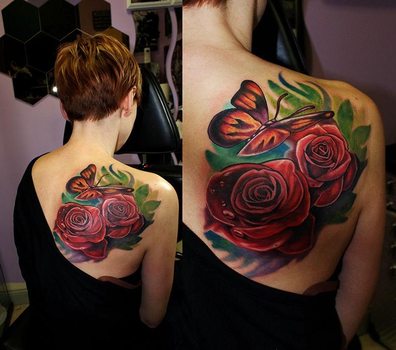 roses and butterfly