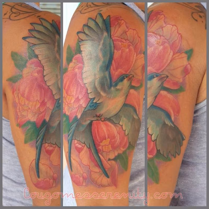 Bird flowers half sleeve