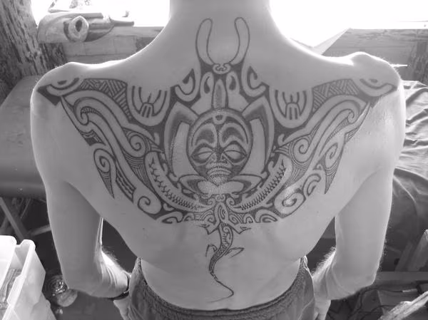 traditional black work back