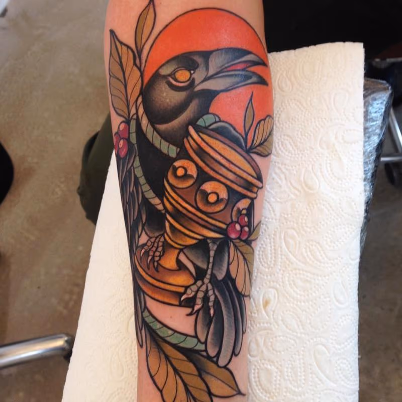 Neo Traditional Crow Tattoo