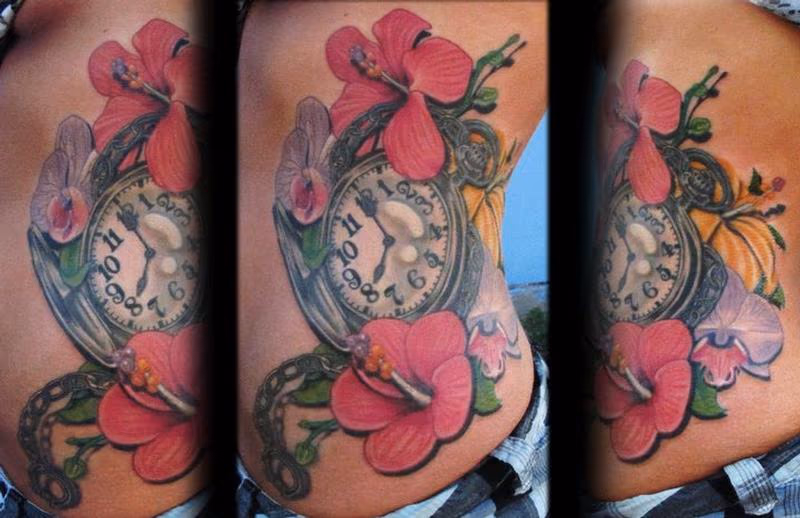 Stop Watch & Flower Tattoo