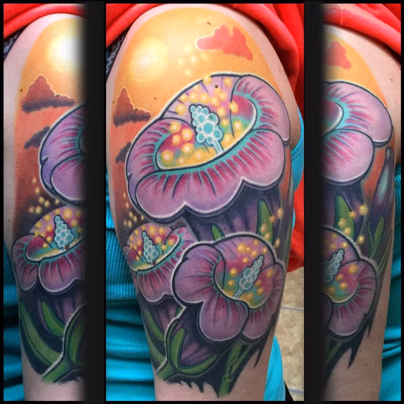 Fully healed flowers and sunny  sky