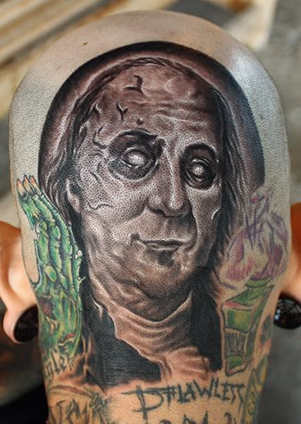 Zombie Ben Franklin tattoo