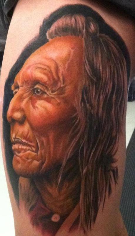Native American Realistic Portrait Tattoo