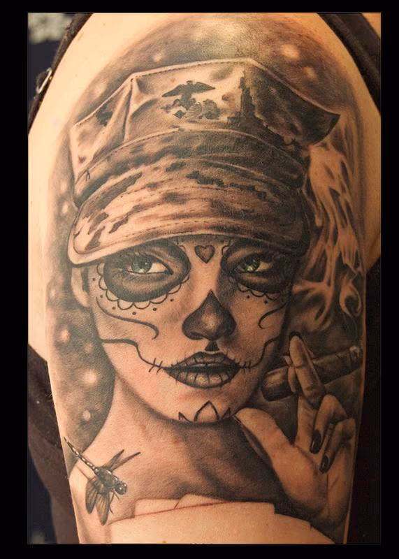 Black and Gray Day of the Dead Tattoo