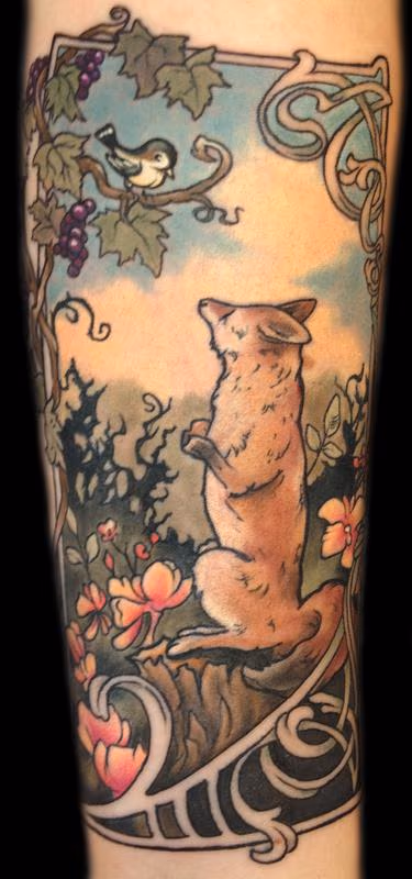 art nouveau, Fox illustration tattoo