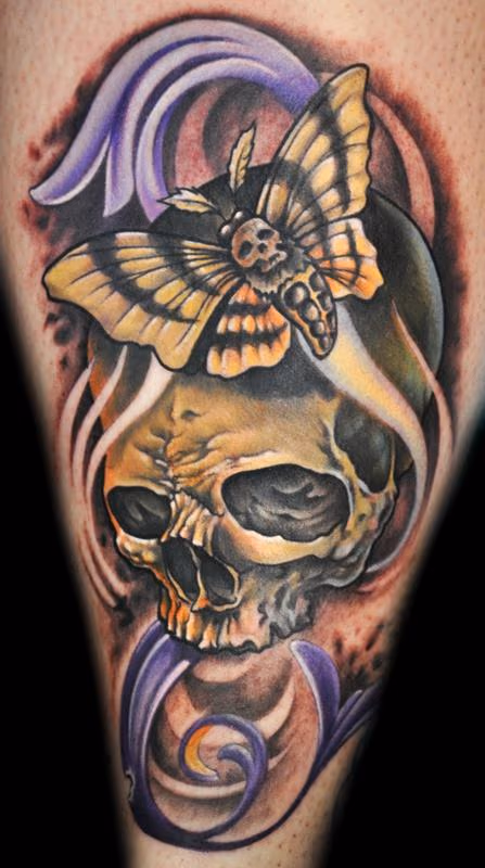 Skull tattoo, deaths head moth.