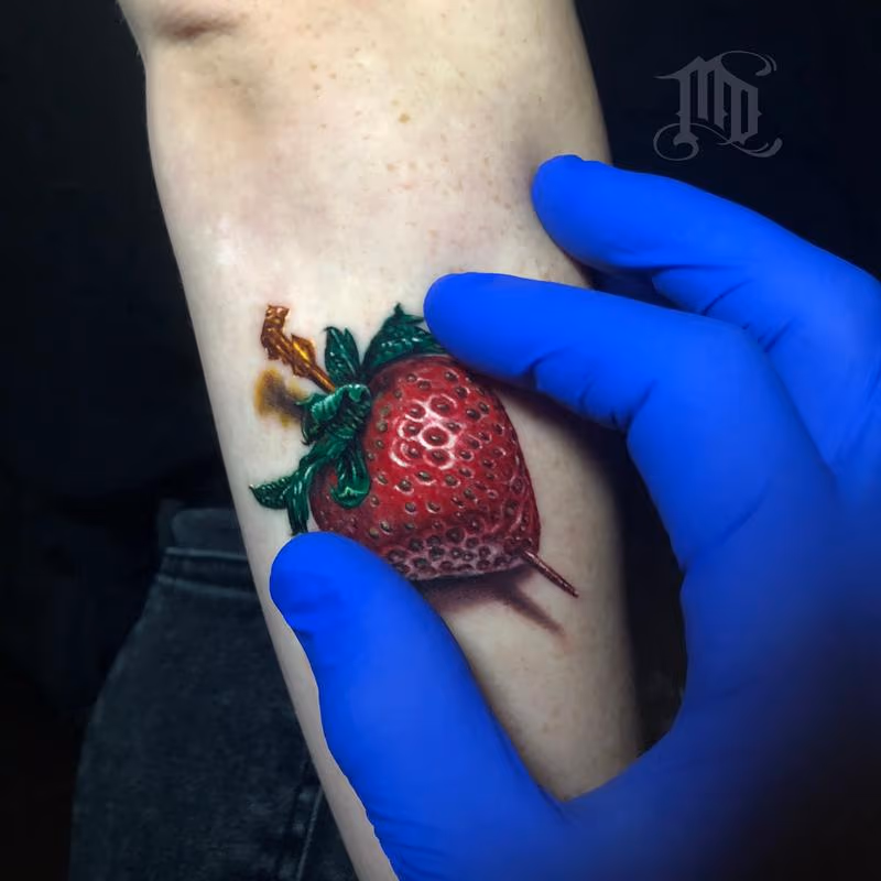 Realistic Strawberry Tattoo