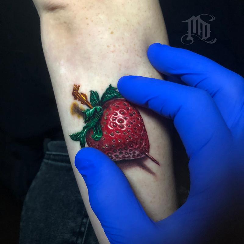 Realistic Strawberry Tattoo