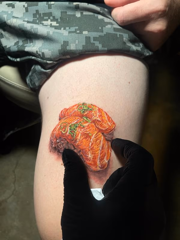 Realistic Salmon Sushi Tattoo