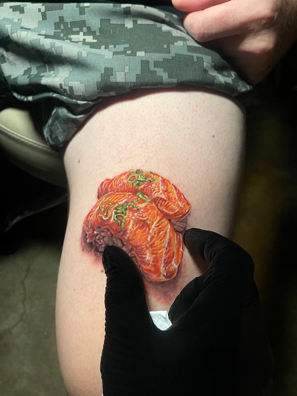 Realistic Salmon Sushi Tattoo