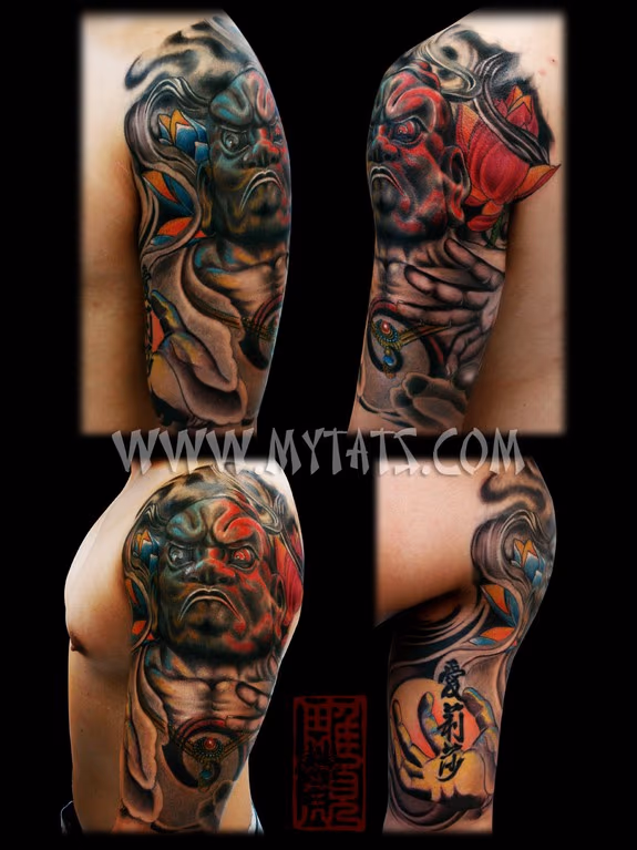 Nioh statue half-sleeve done by Jess Yen (Horiyen)