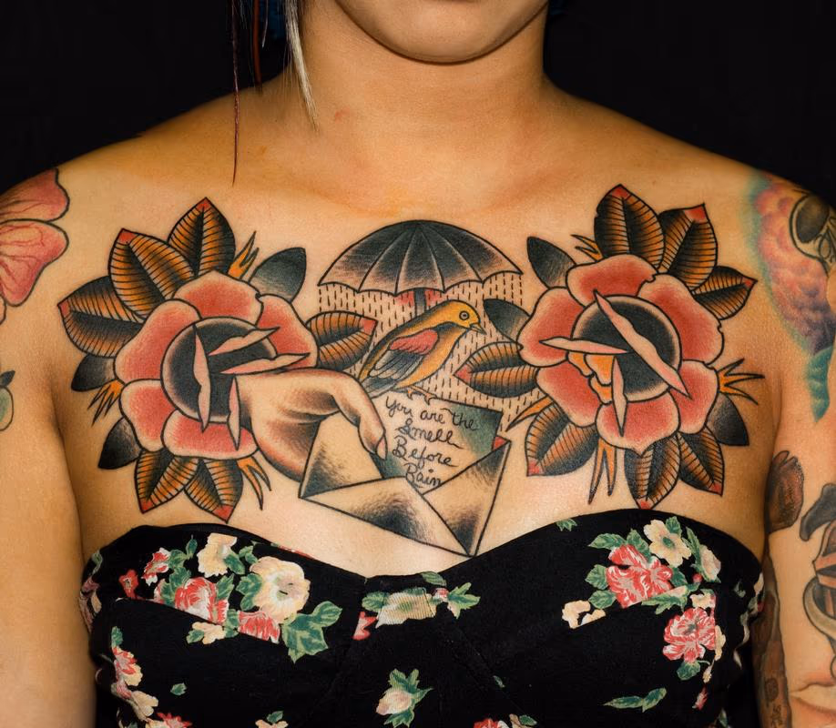 Traditional Brand New Chest Tattoo by Myke Chambers