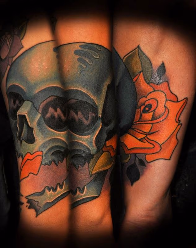 skull and rose